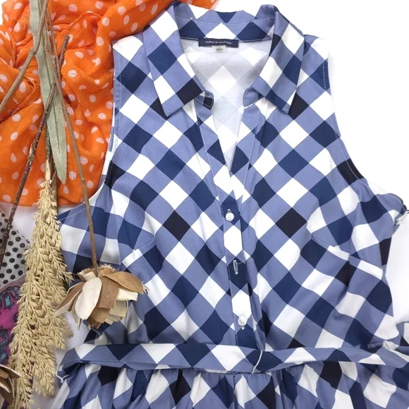 New Tommy Hilfiger Blue and White Dress Cotton With Pockets Sz 10 - Picture 2 of 14